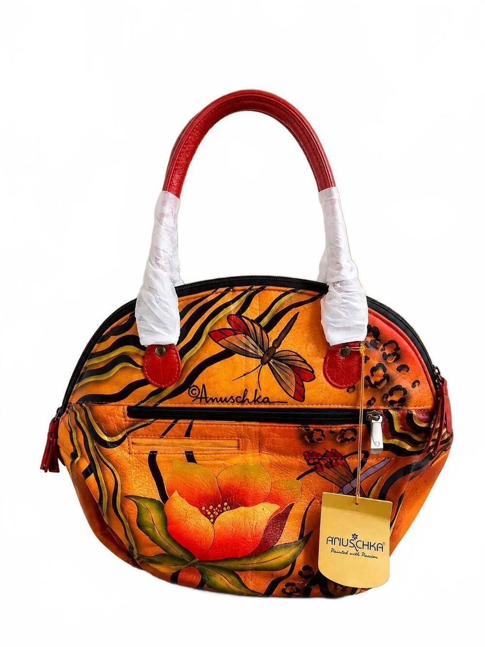 NEW ANUSCHKA women's genuine leather hand painted satchel in multicolor